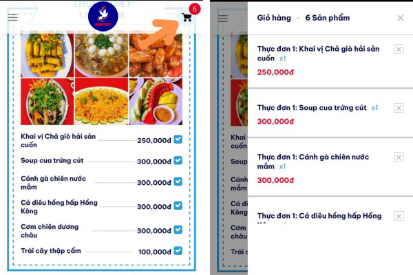 Bấm vào giỏ hàng